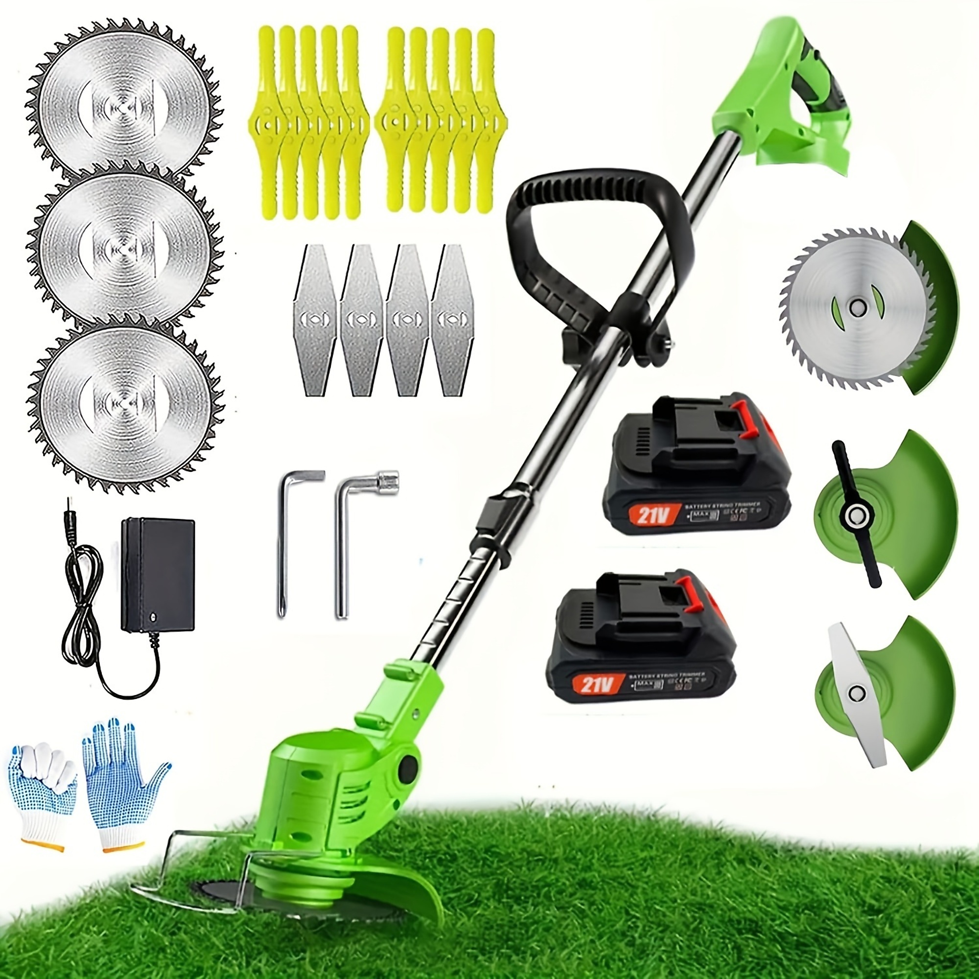 21V Cordless Portable Electric Blade Trimmer with Safety Switch, Angle&Width Adjustable in Green